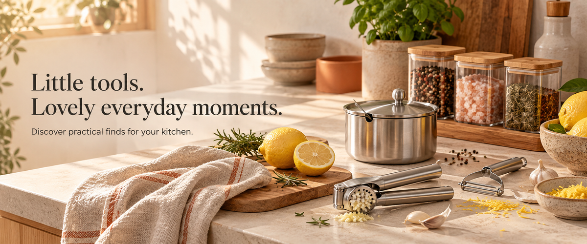 Warm kitchen scene with everyday kitchen tools